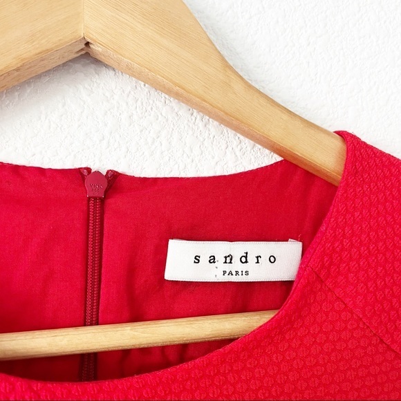 Sandro Paris Rayke Red Lace Cutout Jersey Dress - Picture 2 of 12